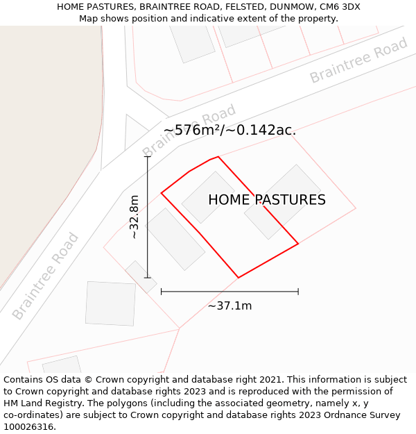 HOME PASTURES, BRAINTREE ROAD, FELSTED, DUNMOW, CM6 3DX: Plot and title map