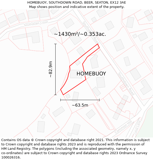 HOMEBUOY, SOUTHDOWN ROAD, BEER, SEATON, EX12 3AE: Plot and title map