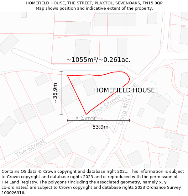 HOMEFIELD HOUSE, THE STREET, PLAXTOL, SEVENOAKS, TN15 0QP: Plot and title map