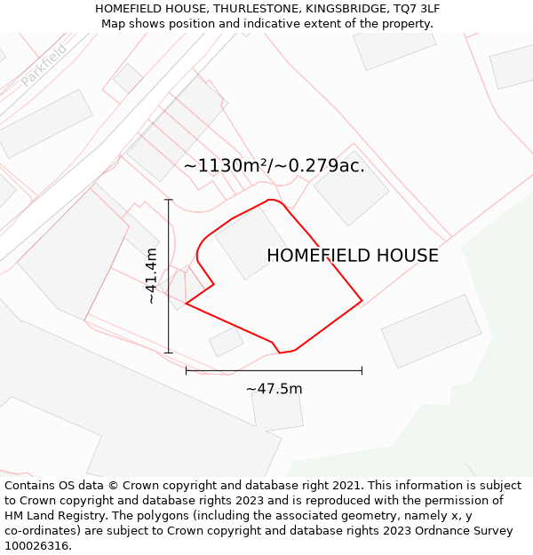 HOMEFIELD HOUSE, THURLESTONE, KINGSBRIDGE, TQ7 3LF: Plot and title map