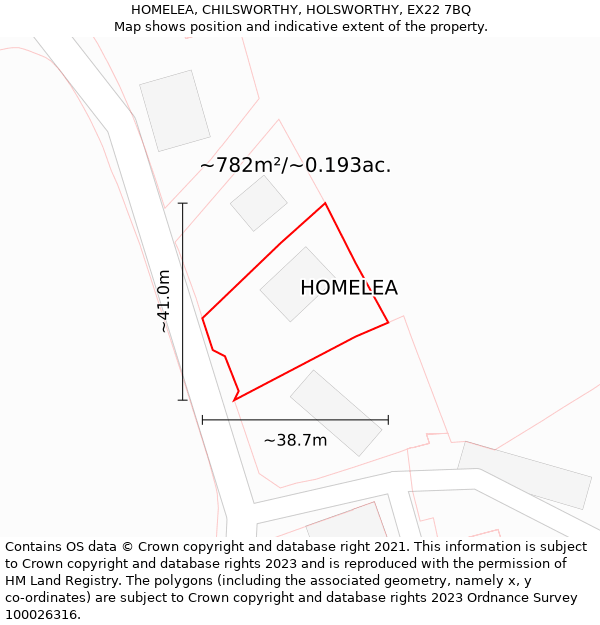 HOMELEA, CHILSWORTHY, HOLSWORTHY, EX22 7BQ: Plot and title map