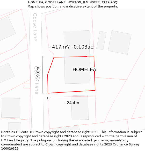 HOMELEA, GOOSE LANE, HORTON, ILMINSTER, TA19 9QQ: Plot and title map