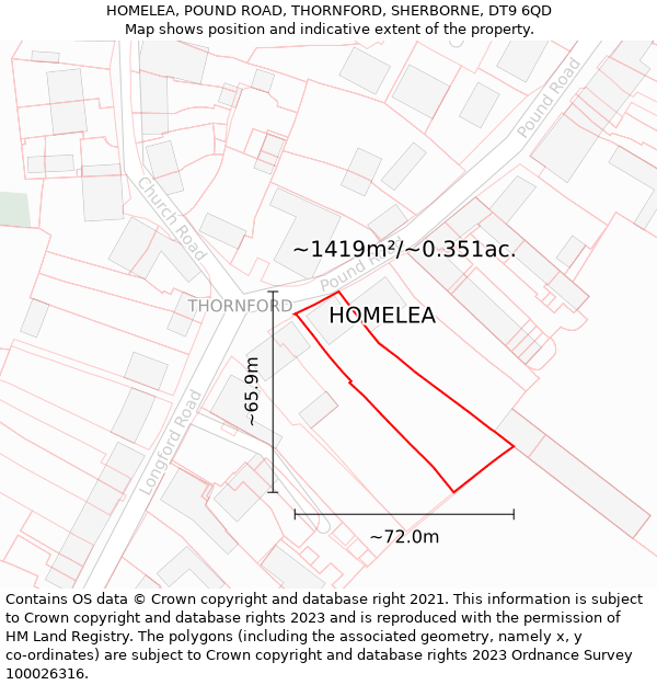 HOMELEA, POUND ROAD, THORNFORD, SHERBORNE, DT9 6QD: Plot and title map