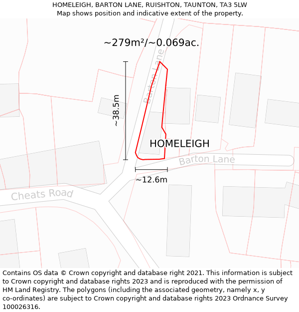 HOMELEIGH, BARTON LANE, RUISHTON, TAUNTON, TA3 5LW: Plot and title map