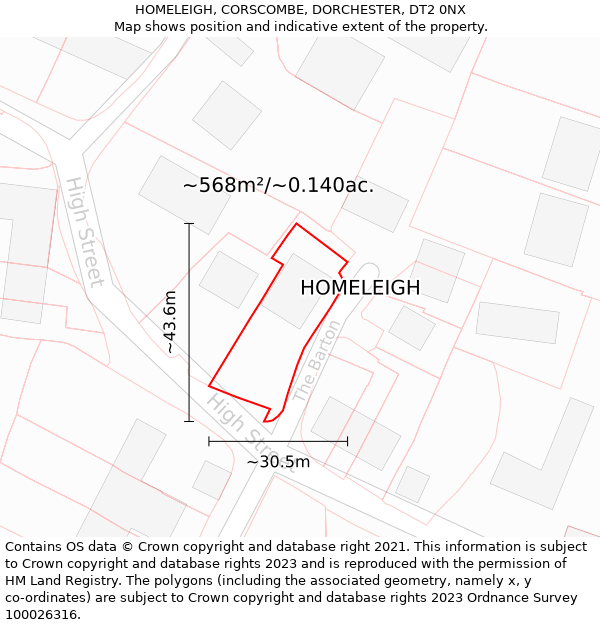 HOMELEIGH, CORSCOMBE, DORCHESTER, DT2 0NX: Plot and title map