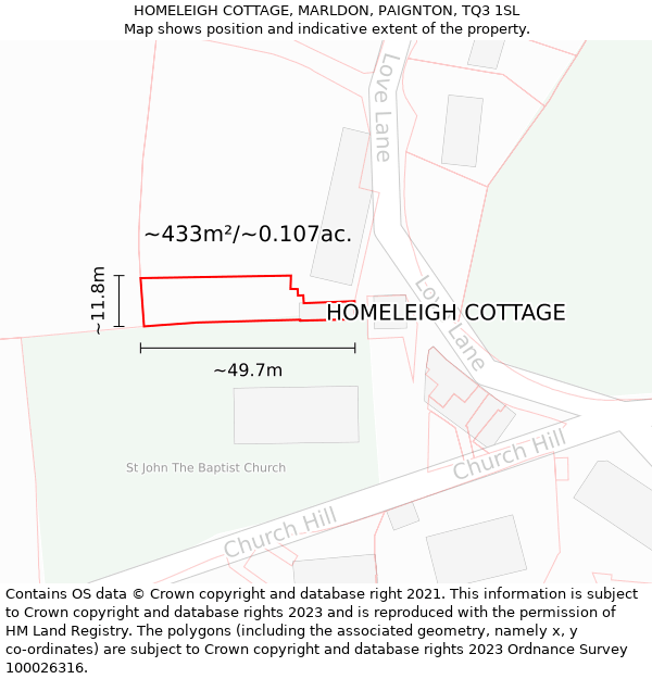 HOMELEIGH COTTAGE, MARLDON, PAIGNTON, TQ3 1SL: Plot and title map