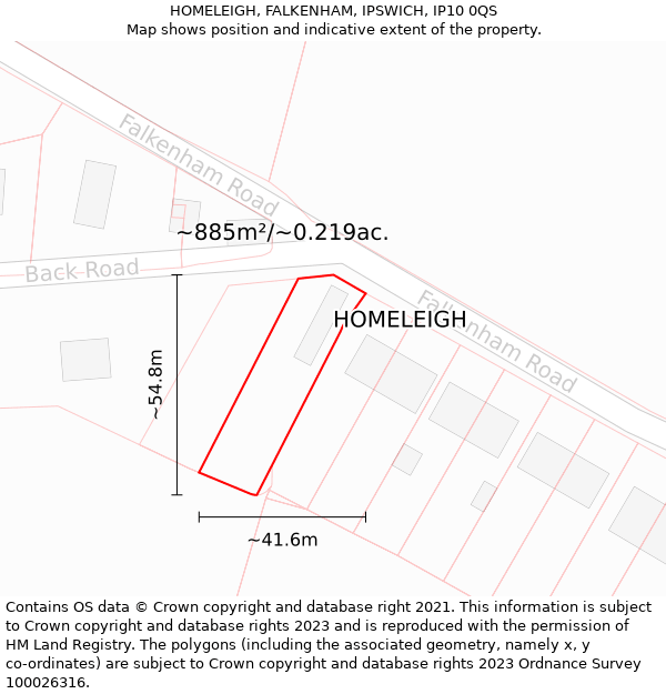 HOMELEIGH, FALKENHAM, IPSWICH, IP10 0QS: Plot and title map