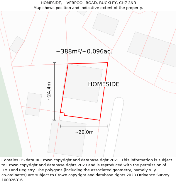 HOMESIDE, LIVERPOOL ROAD, BUCKLEY, CH7 3NB: Plot and title map