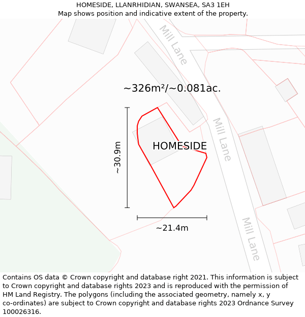 HOMESIDE, LLANRHIDIAN, SWANSEA, SA3 1EH: Plot and title map