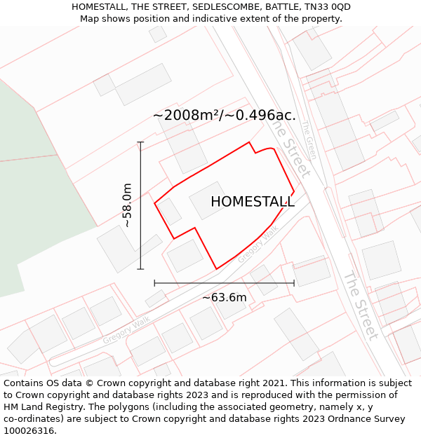 HOMESTALL, THE STREET, SEDLESCOMBE, BATTLE, TN33 0QD: Plot and title map