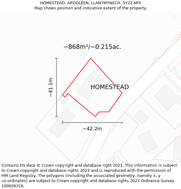 HOMESTEAD, ARDDLEEN, LLANYMYNECH, SY22 6PX: Plot and title map