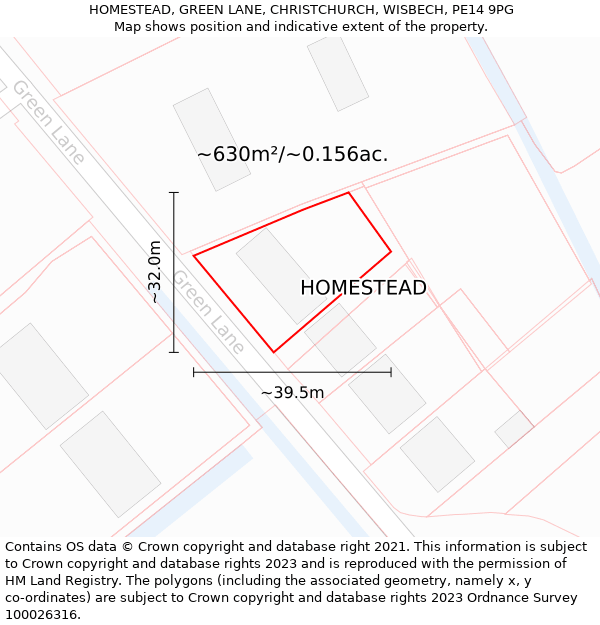 HOMESTEAD, GREEN LANE, CHRISTCHURCH, WISBECH, PE14 9PG: Plot and title map