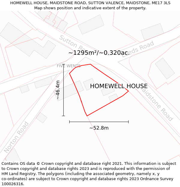 HOMEWELL HOUSE, MAIDSTONE ROAD, SUTTON VALENCE, MAIDSTONE, ME17 3LS: Plot and title map