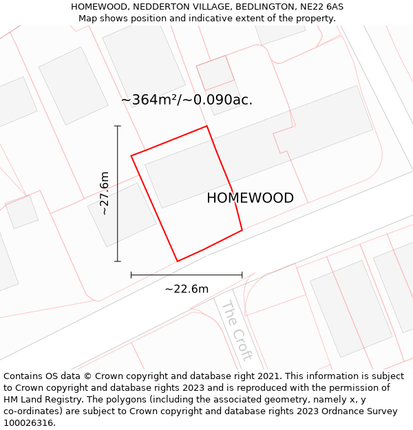 HOMEWOOD, NEDDERTON VILLAGE, BEDLINGTON, NE22 6AS: Plot and title map