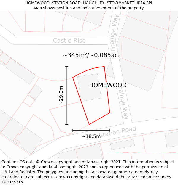 HOMEWOOD, STATION ROAD, HAUGHLEY, STOWMARKET, IP14 3PL: Plot and title map