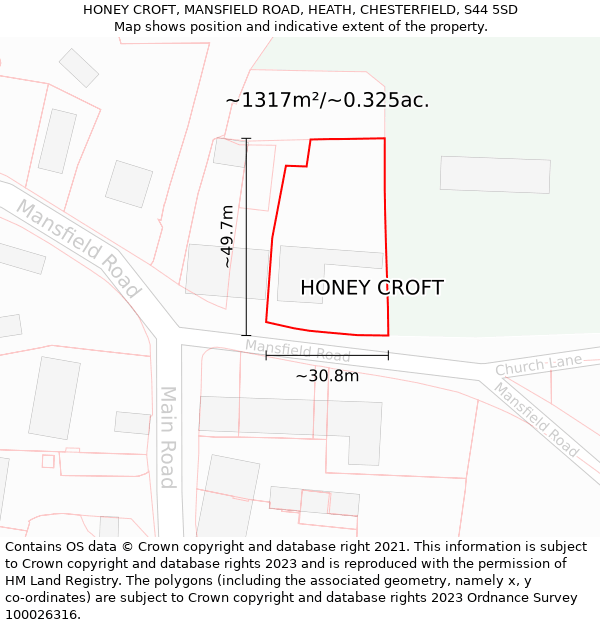 HONEY CROFT, MANSFIELD ROAD, HEATH, CHESTERFIELD, S44 5SD: Plot and title map