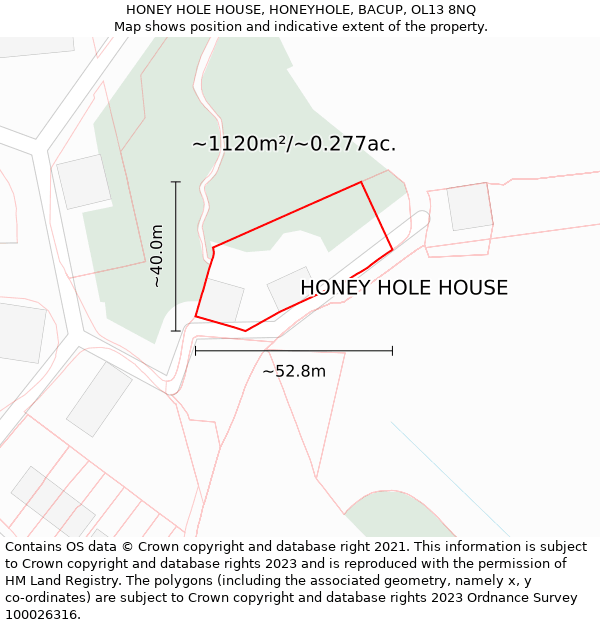 HONEY HOLE HOUSE, HONEYHOLE, BACUP, OL13 8NQ: Plot and title map