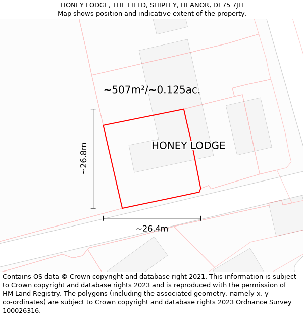 HONEY LODGE, THE FIELD, SHIPLEY, HEANOR, DE75 7JH: Plot and title map