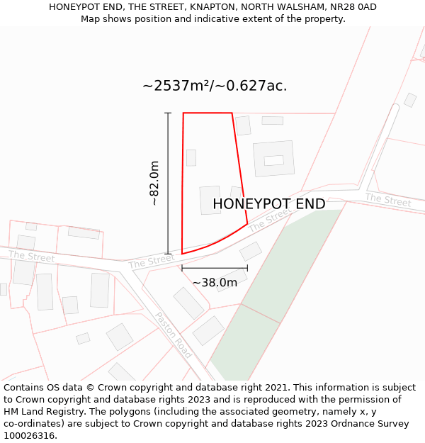 HONEYPOT END, THE STREET, KNAPTON, NORTH WALSHAM, NR28 0AD: Plot and title map