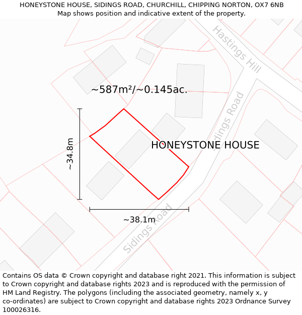 HONEYSTONE HOUSE, SIDINGS ROAD, CHURCHILL, CHIPPING NORTON, OX7 6NB: Plot and title map