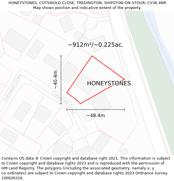 HONEYSTONES, COTSWOLD CLOSE, TREDINGTON, SHIPSTON-ON-STOUR, CV36 4NR: Plot and title map