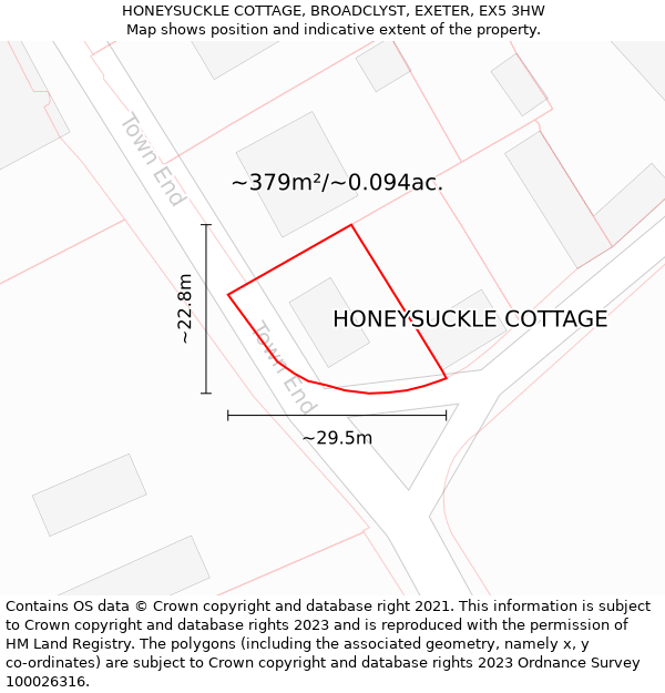 HONEYSUCKLE COTTAGE, BROADCLYST, EXETER, EX5 3HW: Plot and title map