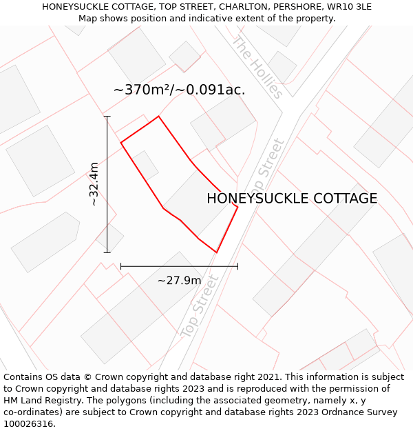 HONEYSUCKLE COTTAGE, TOP STREET, CHARLTON, PERSHORE, WR10 3LE: Plot and title map