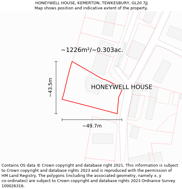 HONEYWELL HOUSE, KEMERTON, TEWKESBURY, GL20 7JJ: Plot and title map