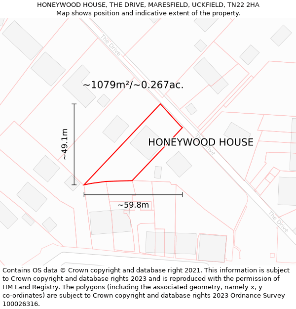 HONEYWOOD HOUSE, THE DRIVE, MARESFIELD, UCKFIELD, TN22 2HA: Plot and title map