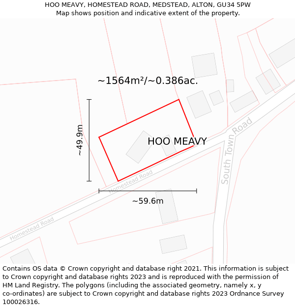 HOO MEAVY, HOMESTEAD ROAD, MEDSTEAD, ALTON, GU34 5PW: Plot and title map