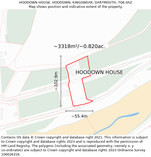 HOODOWN HOUSE, HOODOWN, KINGSWEAR, DARTMOUTH, TQ6 0AZ: Plot and title map