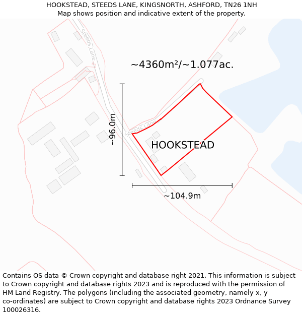 HOOKSTEAD, STEEDS LANE, KINGSNORTH, ASHFORD, TN26 1NH: Plot and title map