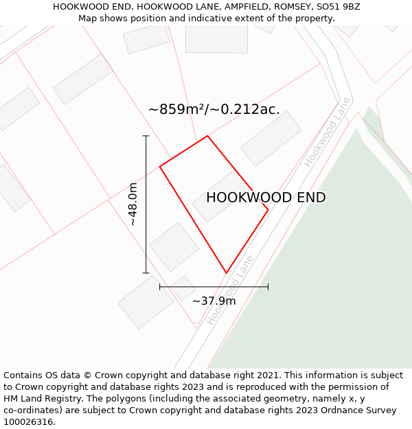 HOOKWOOD END, HOOKWOOD LANE, AMPFIELD, ROMSEY, SO51 9BZ: Plot and title map