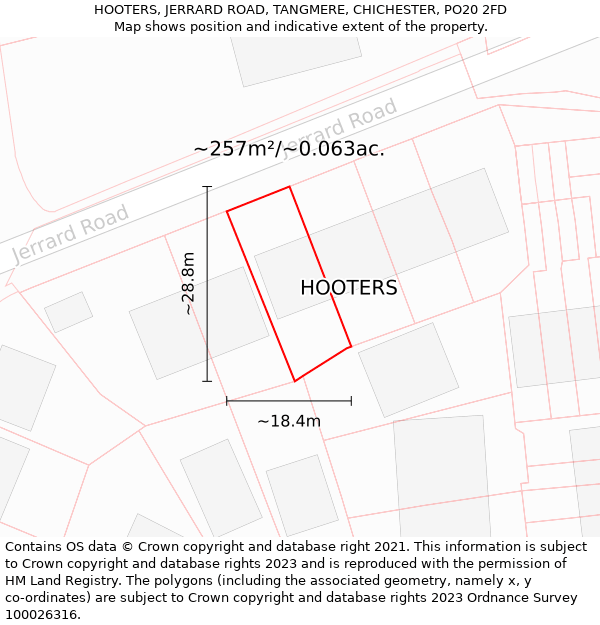 HOOTERS, JERRARD ROAD, TANGMERE, CHICHESTER, PO20 2FD: Plot and title map