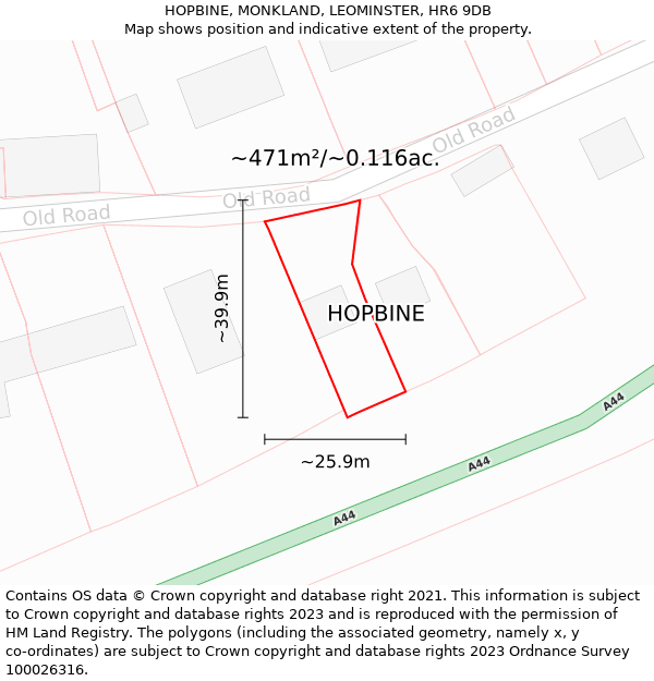 HOPBINE, MONKLAND, LEOMINSTER, HR6 9DB: Plot and title map