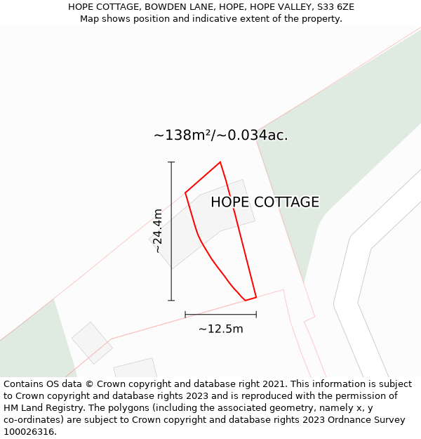 HOPE COTTAGE, BOWDEN LANE, HOPE, HOPE VALLEY, S33 6ZE: Plot and title map