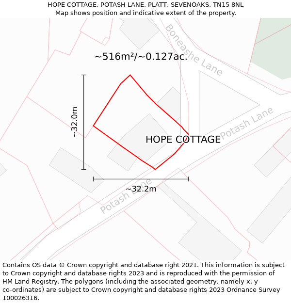 HOPE COTTAGE, POTASH LANE, PLATT, SEVENOAKS, TN15 8NL: Plot and title map