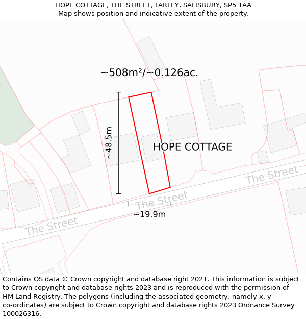 HOPE COTTAGE, THE STREET, FARLEY, SALISBURY, SP5 1AA: Plot and title map