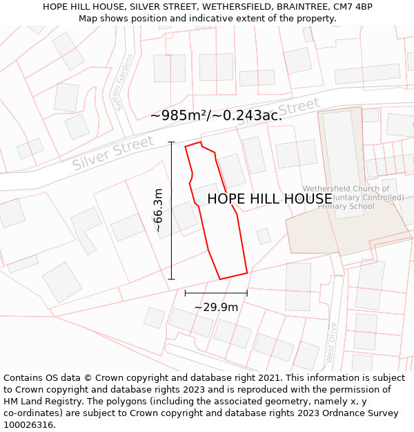 HOPE HILL HOUSE, SILVER STREET, WETHERSFIELD, BRAINTREE, CM7 4BP: Plot and title map