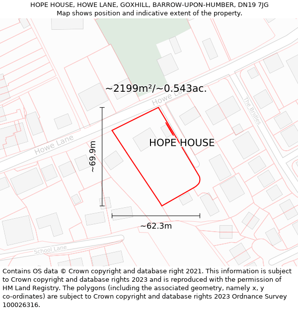 HOPE HOUSE, HOWE LANE, GOXHILL, BARROW-UPON-HUMBER, DN19 7JG: Plot and title map