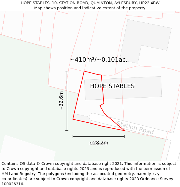 HOPE STABLES, 10, STATION ROAD, QUAINTON, AYLESBURY, HP22 4BW: Plot and title map