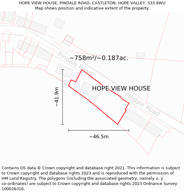 HOPE VIEW HOUSE, PINDALE ROAD, CASTLETON, HOPE VALLEY, S33 8WU: Plot and title map