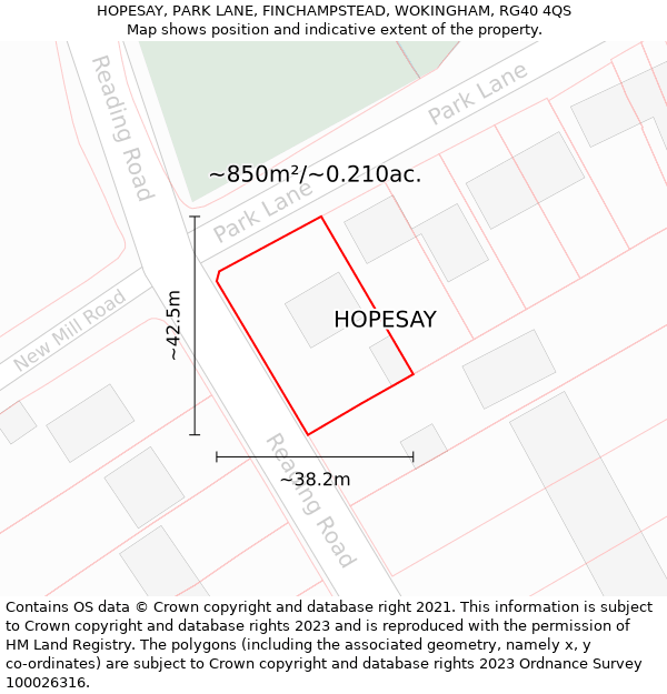 HOPESAY, PARK LANE, FINCHAMPSTEAD, WOKINGHAM, RG40 4QS: Plot and title map