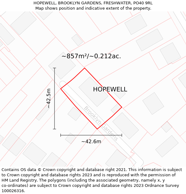 HOPEWELL, BROOKLYN GARDENS, FRESHWATER, PO40 9RL: Plot and title map