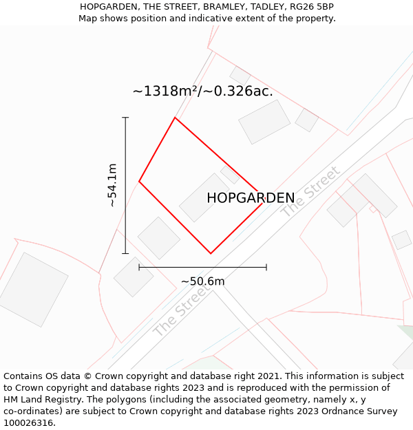 HOPGARDEN, THE STREET, BRAMLEY, TADLEY, RG26 5BP: Plot and title map