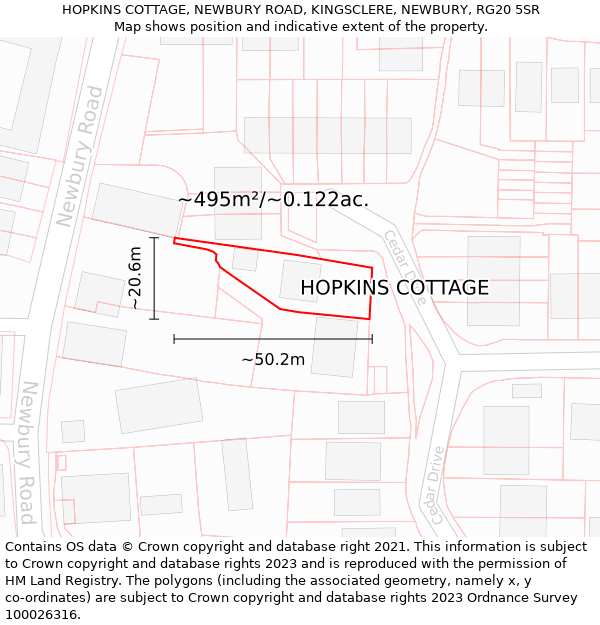 HOPKINS COTTAGE, NEWBURY ROAD, KINGSCLERE, NEWBURY, RG20 5SR: Plot and title map