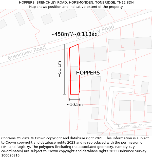 HOPPERS, BRENCHLEY ROAD, HORSMONDEN, TONBRIDGE, TN12 8DN: Plot and title map