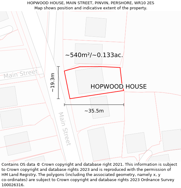 HOPWOOD HOUSE, MAIN STREET, PINVIN, PERSHORE, WR10 2ES: Plot and title map