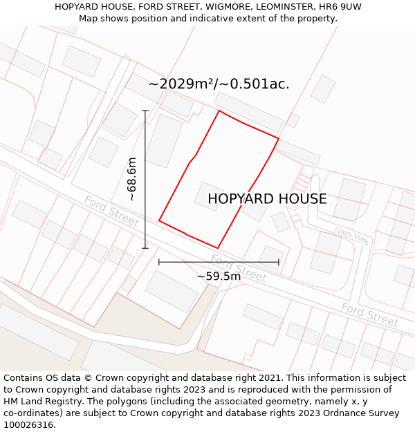HOPYARD HOUSE, FORD STREET, WIGMORE, LEOMINSTER, HR6 9UW: Plot and title map