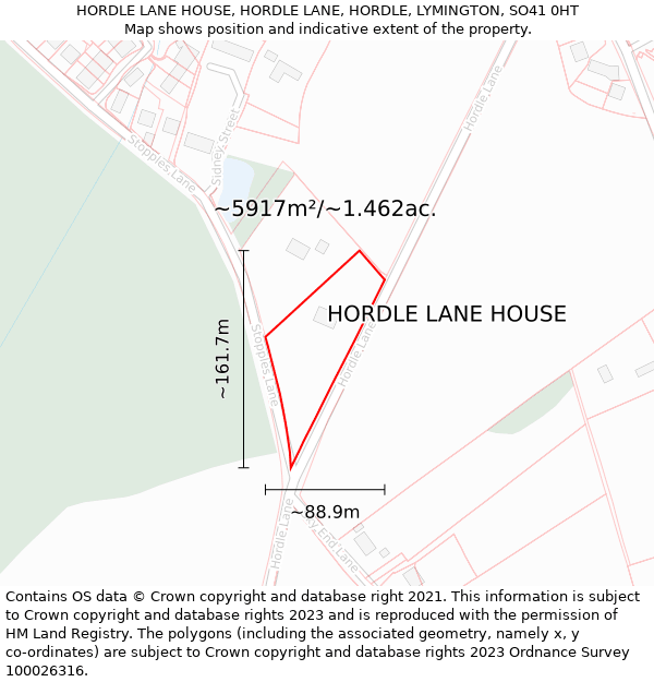 HORDLE LANE HOUSE, HORDLE LANE, HORDLE, LYMINGTON, SO41 0HT: Plot and title map